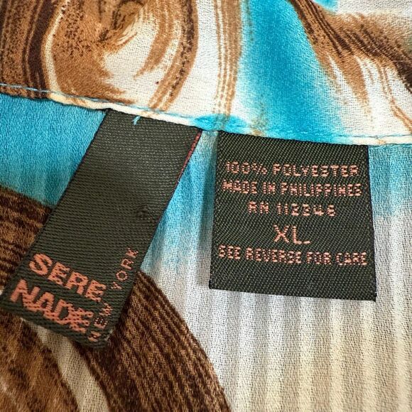 Sere Nade White Teal Brown Crinkle Ruffle Blouse Top Swirl XL Y2K - Picture 3 of 6